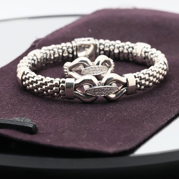 Authentic Lagos Caviar Sterling Silver 16 Cluster Diamond Bracelet - Picture 9 of 10